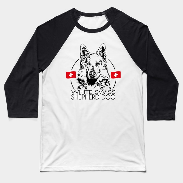 White Swiss Shepherd Dog Portrait Baseball T-Shirt by wilsigns